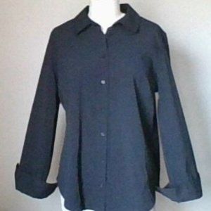 L (12-14) Black long sleeve button up blouse